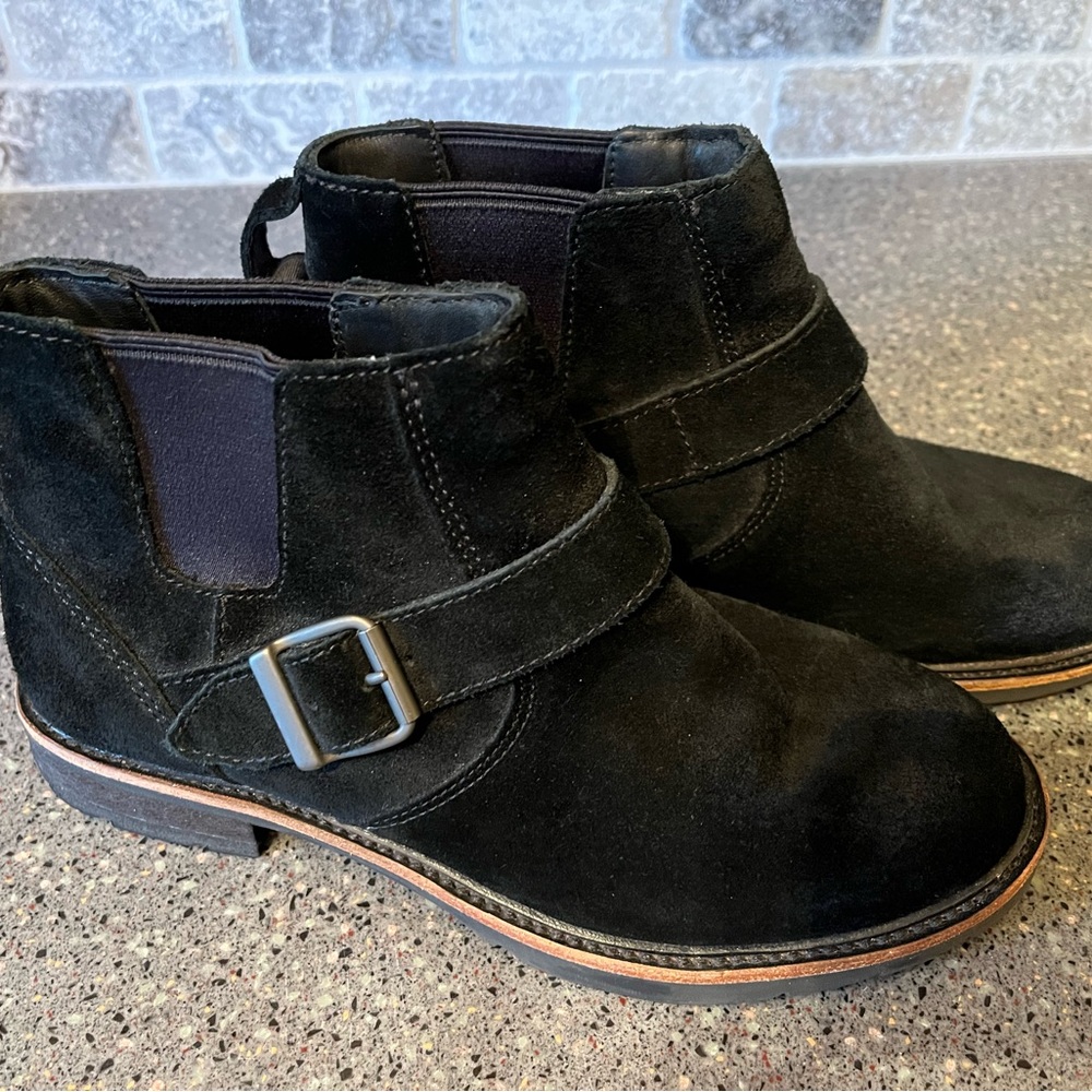 Black Suede Ankle Boots with Buckle